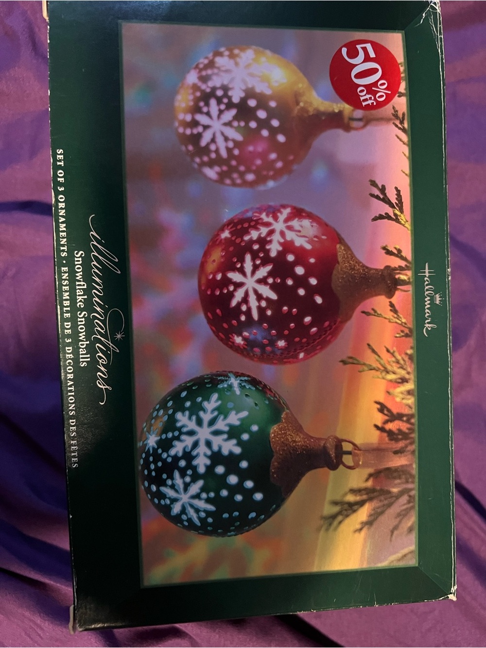 Vintage 2005 Hallmark Red, Green & Gold Snowflake Glass Ornaments (Set of 3)